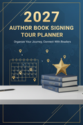 2027 author book signing tour planner cover with calendar and map pins