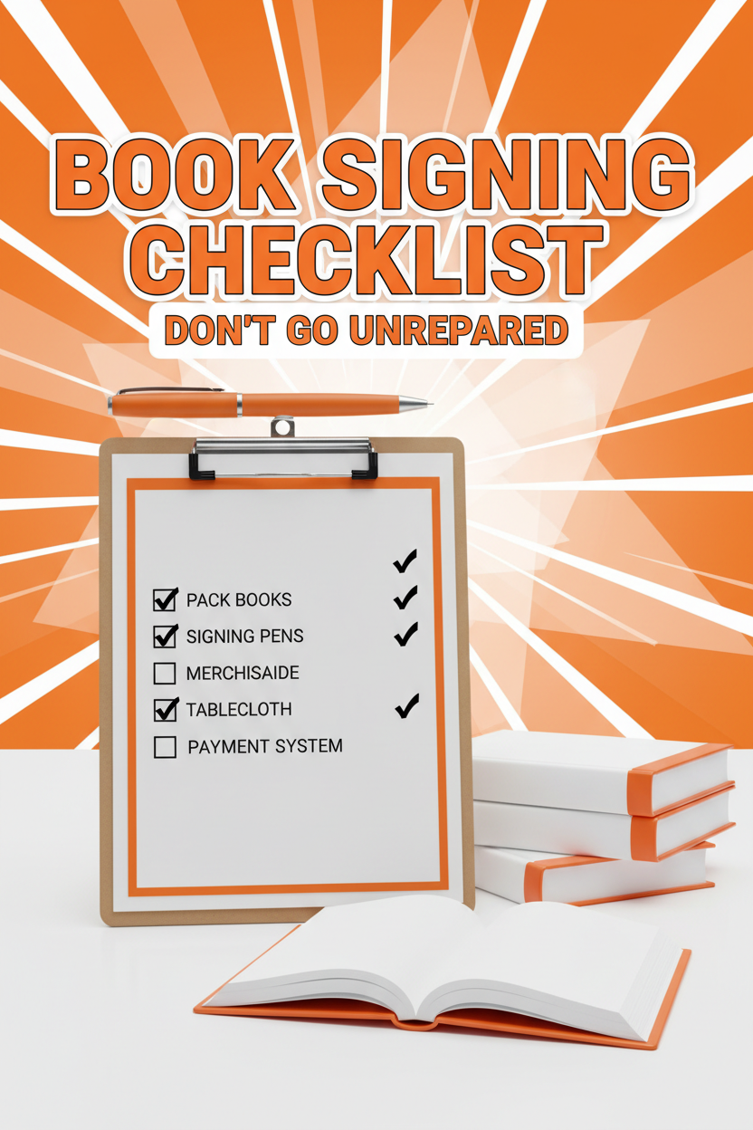 Book signing checklist cover for authors preparing for their first event