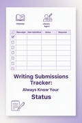 Writing submissions tracker cover for authors tracking publishers and literary agents