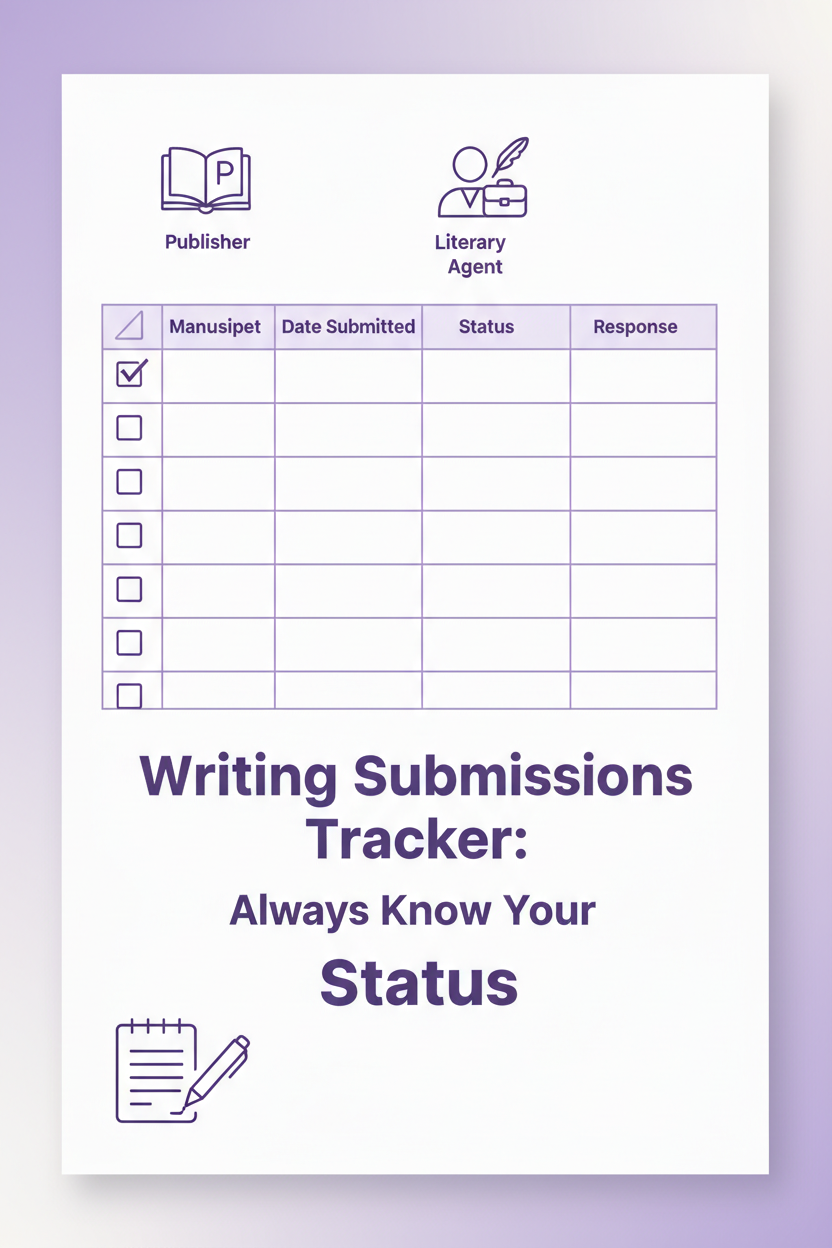 Writing submissions tracker cover for authors tracking publishers and literary agents